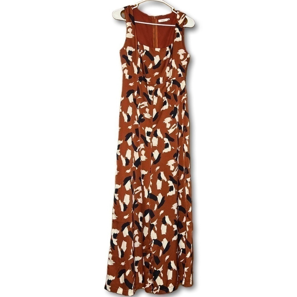Lush Rust Wide-Leg Sleeveless Women’s Jumpsuit - Brush Strokes Pattern - Small